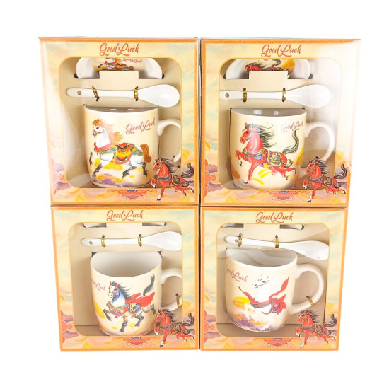 Чашка керамическая 350мл "Красивая Лошадь" с блюдцем, ложкой, в подарочной упаковке (НК-2354)