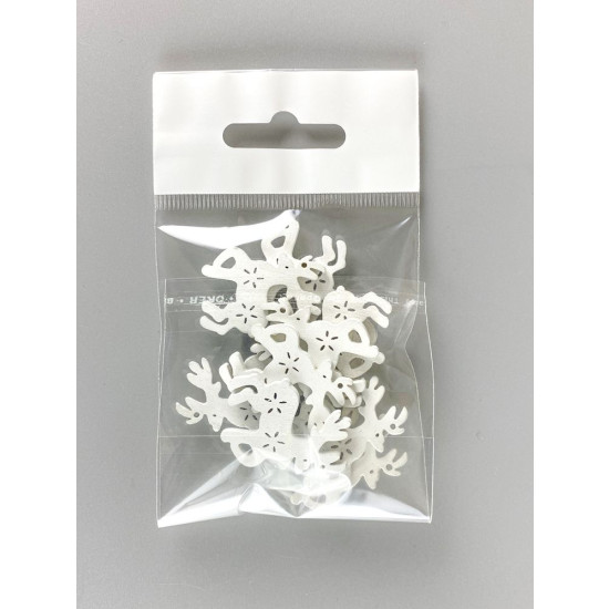 Дерев'яний олень з сніжинками 2 х 3см, білий, 10шт (TK-008)