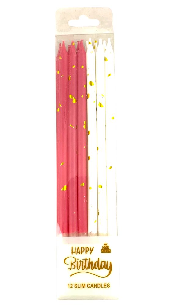 Набор свечей для торта  с блеском, 15,0см, розовый-белый, 12шт (625622 pink-white)