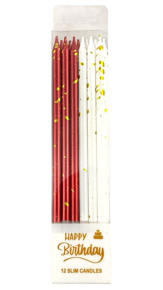 Набір свічок для торту з блиском,15,0 см, червоний-білий, 12шт (625622 red-white)