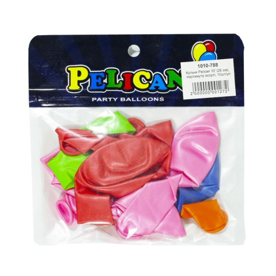 Кульки Pelican 10 '(26 см), перламутр асорті , 10 шт/уп Різнокольоровий Pelican (815788/1010-788)
