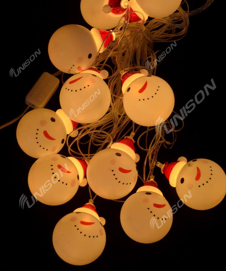 Фигурки 12 LED, "Снеговик в шапке", 5м + переходник, теплый белый (1698-20)