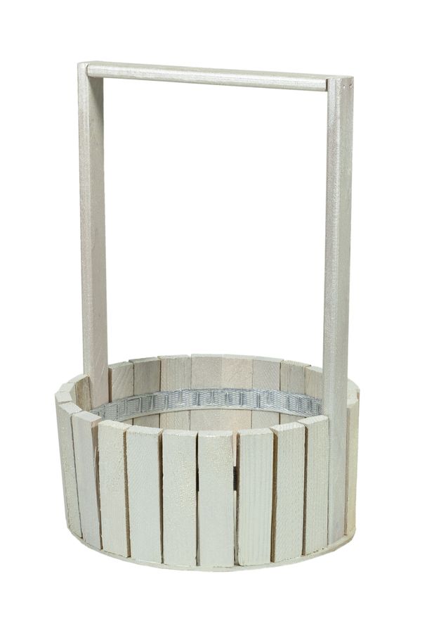 Корзина серебро деревяная круглая большая BW-230 (BW-230 silver)