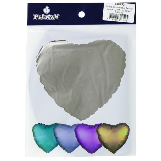 Кулька фольгована Pelican серце  10' (25см) сатин срібло (5шт) Срібний Pelican (833732)