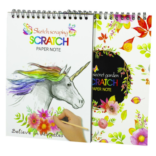 Скретчбук райдужний,  аркуш покр чорною фарбою , "Drawing" P10, 250G, 20*14см + палочка (0378DSCN)