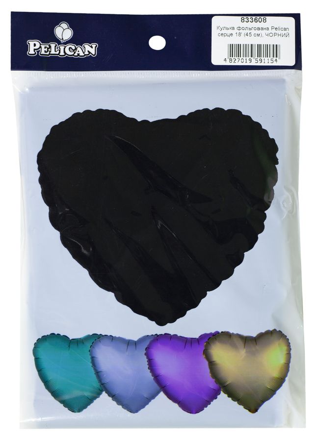 Кулька фольгована Pelican серце 18' (45см), чорний, 5шт/уп Чорний Pelican (833608)