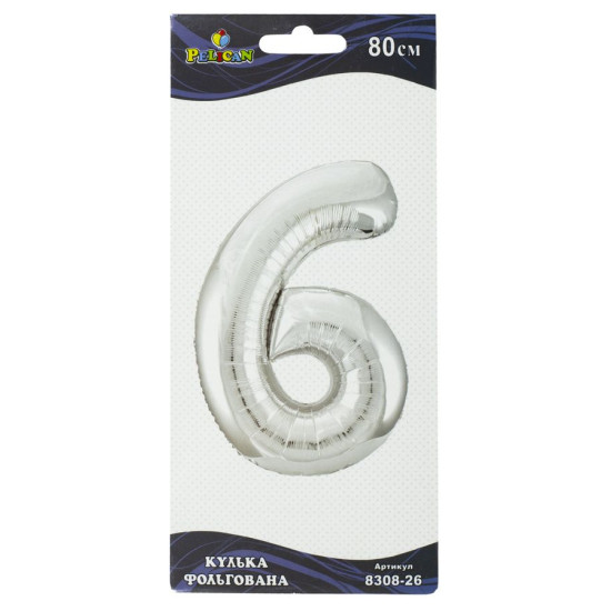 Цифра фольгована Pelican, "6" Срібло80см Срібний Pelican (830826)