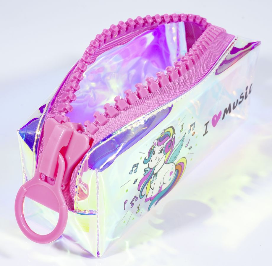 Пенал-косметичка голографічний "Єдиноріг" кольорова змійка, 3 диз. (6601)