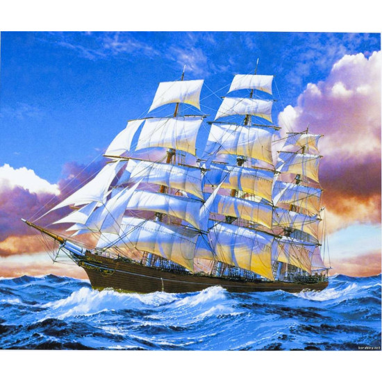 Картина по номерам 40 х 50см  "Парусник на волнах" Синий Unison (3332)