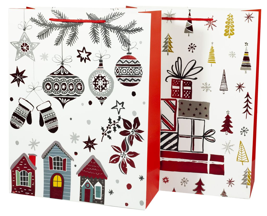 Пакеты 31*40*12cm подарочные новогодние с фольгой, Unison, 5392L (5392L)