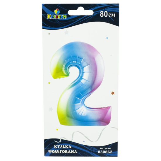 Цифра фольгированная Pelican, "2" Радужная 80см Разноцветный Pelican (830862)