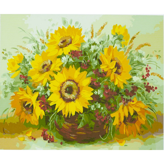 Картина по номерам "Подсолнухи  в вазе" 40*50см,крас.-акрил,кисть-3шт. (9302)