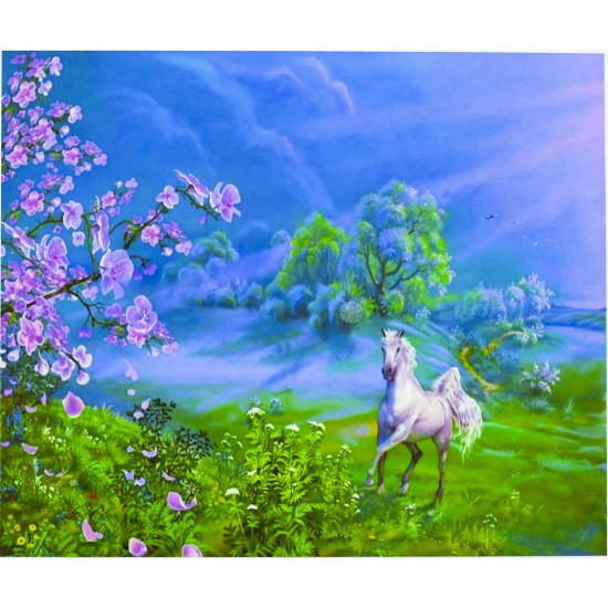Картина за номерами "Єдиноріг у квітучої сакури" 40 * 50см, крас.-акрил, кисть-3шт (5387)