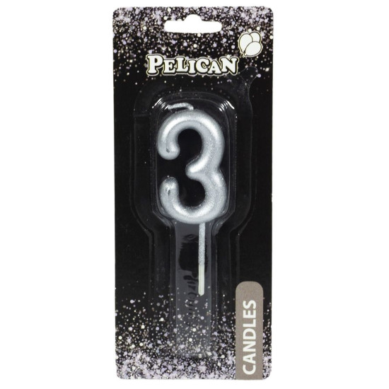Свеча для торта Pelican, "3" СЕРЕБРО 4,5см Серебряный Pelican (864523)