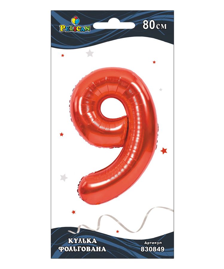 Цифра фольгована Pelican, "9" Червона 80см Червоний Pelican (830849)