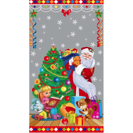 Пакет для новорічних подарунків целофановий прозорий + метал, з малюнком 20х35 см в пачці 100 шт (PP504)