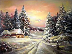 Картина по номерам "Зима в деревне" 40*50см,крас.-акрил,кисть-3шт. (RSB8438)