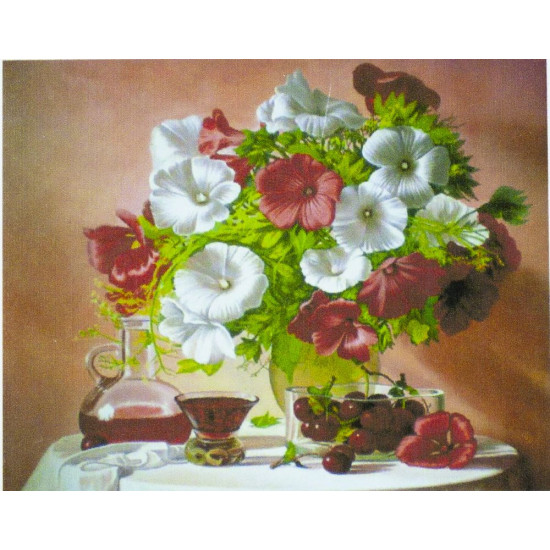 Алмазная мозаика по номерам  30*40см "Цветы и вино" в рулоне (70501 GBR)