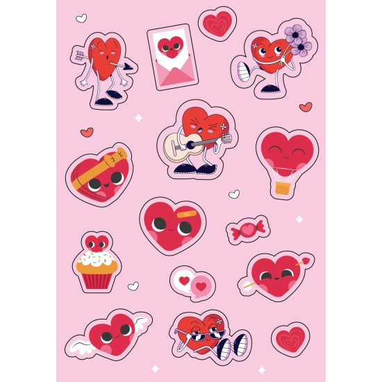 Наклейка А5 "Яркие сердца", 10шт/уп Розовый Unison (VD-6)