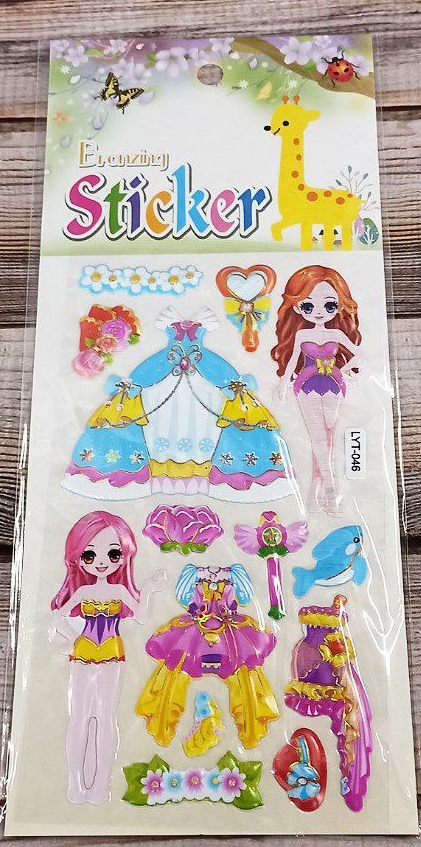 Наклейка пластиковая с фольгой 10*23,5см, Одень куклу 20шт/уп Разноцветный Unison (LYT-046)