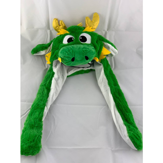 Іграшка-шапка хутряна світиться "Дракон зелений-Вушка стрибають" 60см Зелений Без бренду (473-5)