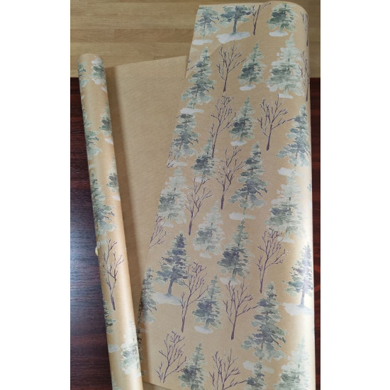 Крафт бумага двусторонняя новогодняя "Елки", 0,68х8м Бежевый Unison (Пт-І-22)