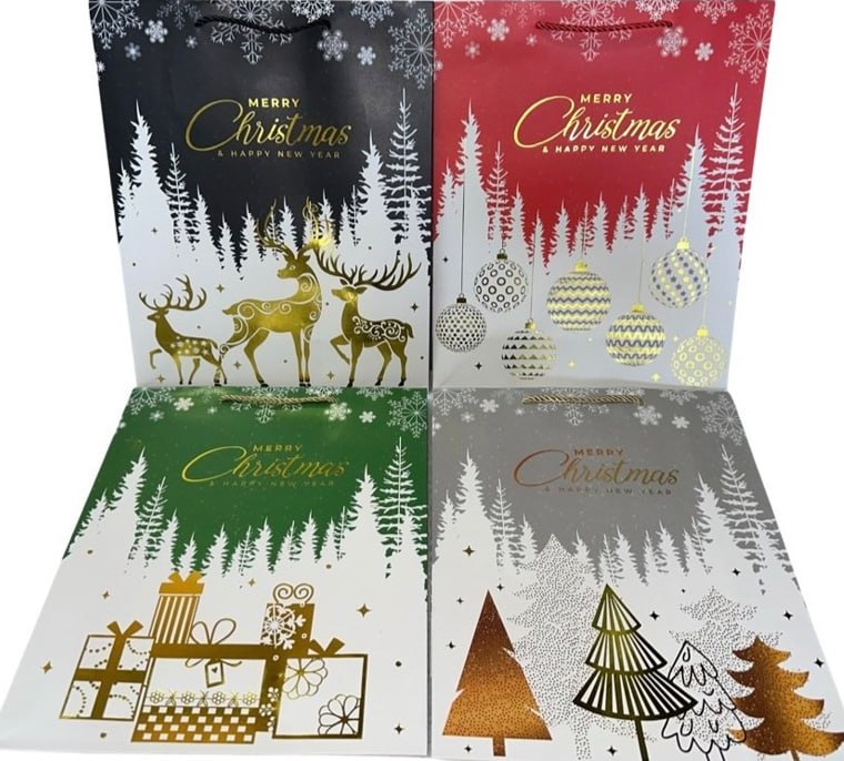 Новогодний подарочный металлизированный пакет, 30х41.5х12см, 4 дизайна,  SM5886L-1 Разноцветный Unison (SM5886L-1)