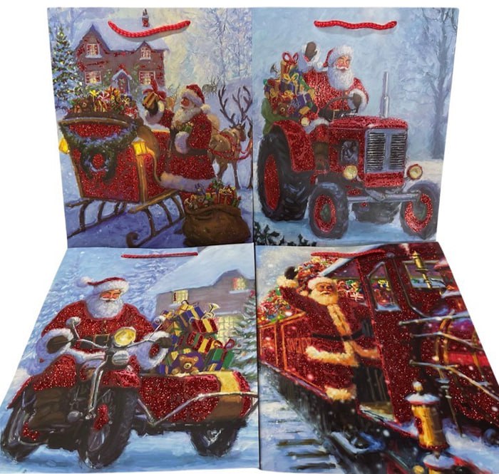 Пакет новорічний з глітером EF-2330XL-3, 30х41.5х12см 210гр, 4 дизайнb Різнокольоровий Unison (EF-2330XL-2)