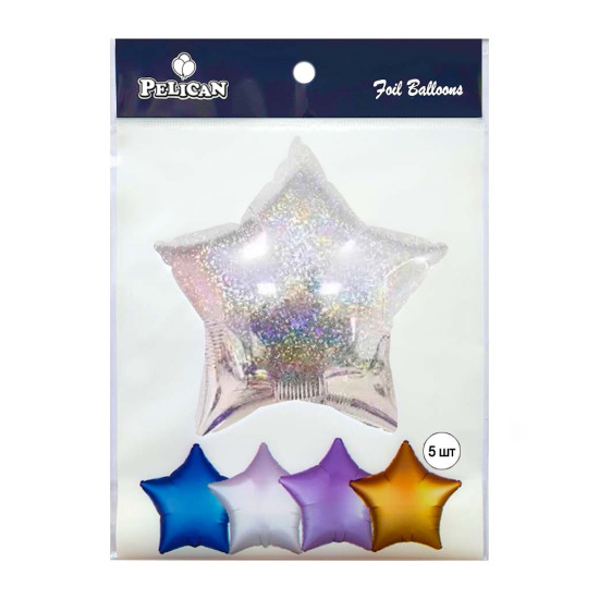 Кулька фольгована Pelican 18', зірка голограма срібло 45см (упак/5шт) Срібний Pelican (832652)