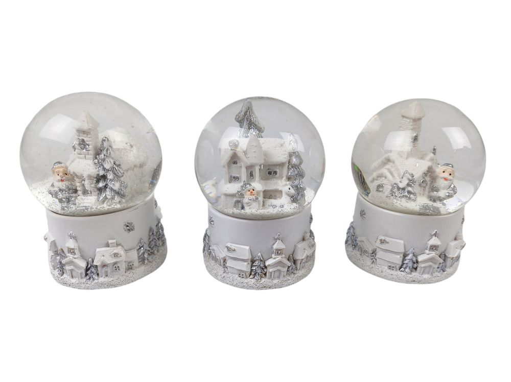 Сувенир светящийся  "Шар снежный 65мм - Санта Клаус, Снеговик, домик" 4 вида (9803)
