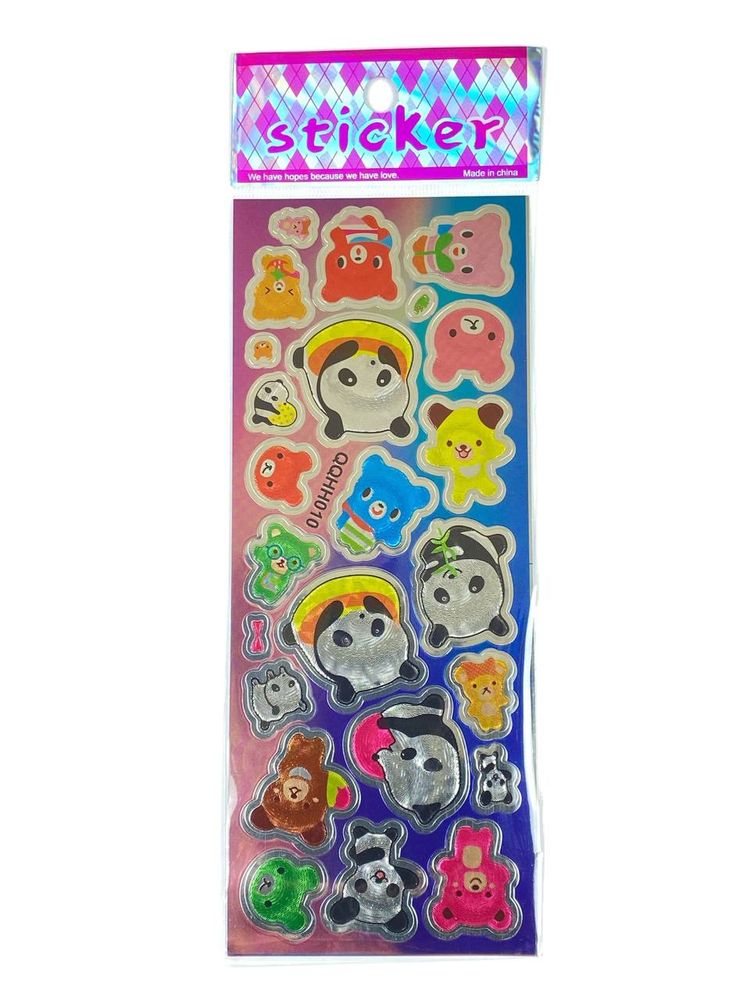 Наклейка пластиковая лазерная 7 х 17см "Панды" (QQHH010)