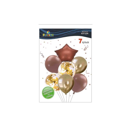 Набір з 7 кульок "Зірка, коричнево  золотий мікс з хромом" Pelican (837326)