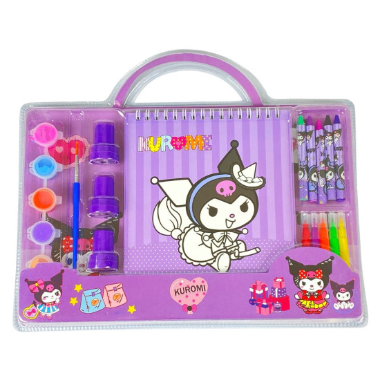 Набір Альбом розмальовка "Kuromi" 8аркушів, штампики 3шт,олівці, фарба,фломастери  29 х 19см (9910)