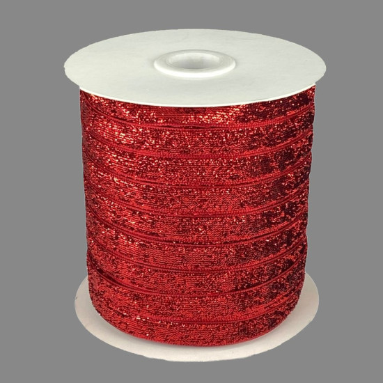 Оксамитова стрічка з люрексом 1,0 см х 50 ярдів Червоний Marill (D00710- 16)