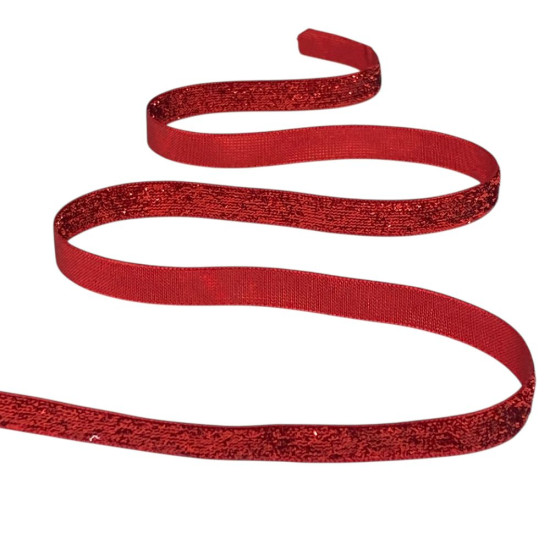 Оксамитова стрічка з люрексом 1,0 см х 50 ярдів Червоний Marill (D00710- 16)