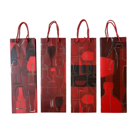 Пакет подарунковий  під пляшку, фольгований, 4 дизайни, 210g, 12 x 35 x 10см (3172)