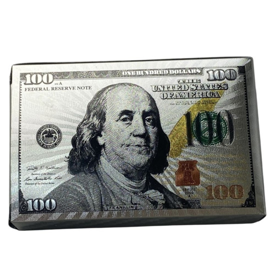 Карти гральні пластикові 54 шт,  срібні  "долар" (13931)