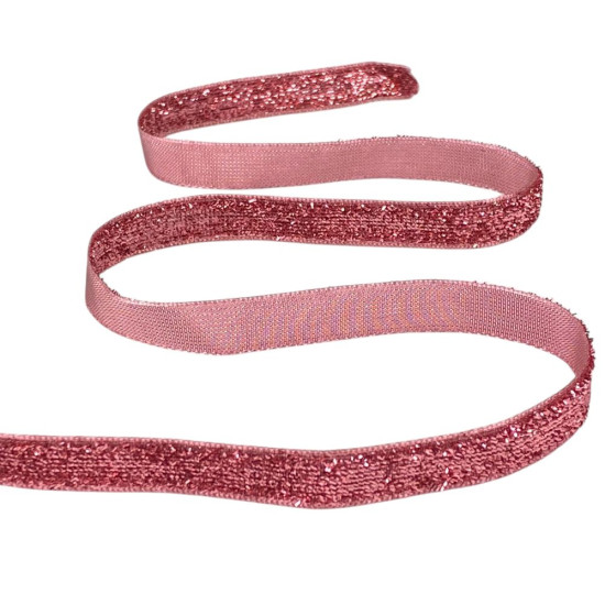 Оксамитова стрічка з люрексом 1,0 см х 50 ярдів Рожевий Marill (D00710- 22)