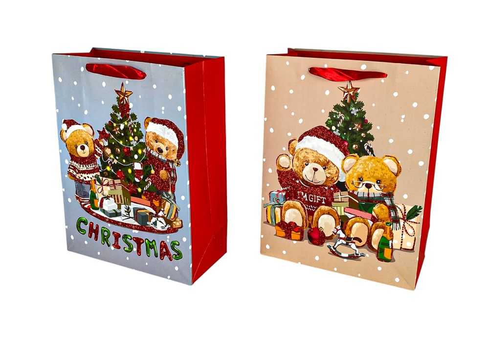Пакет подарунковий  новорічний, 4 дизайни, 210g , 26 х 32 х 10 см (ZXB-1057M)
