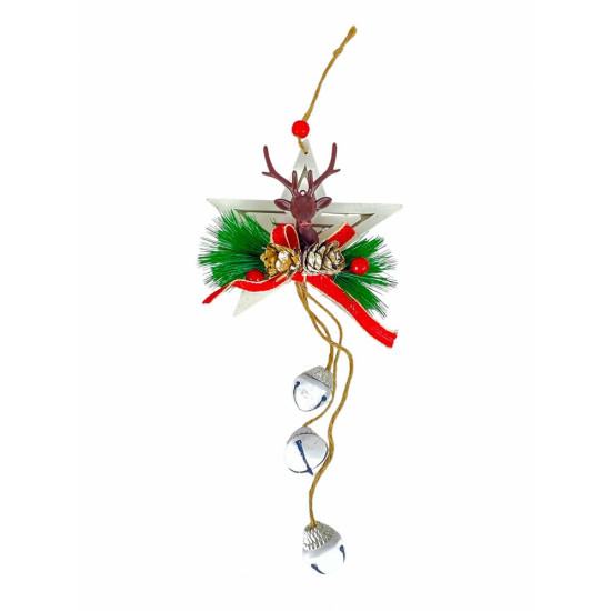 Деревянная подвеска звезда белая с оленем 12 х 12 см (L00409.3)