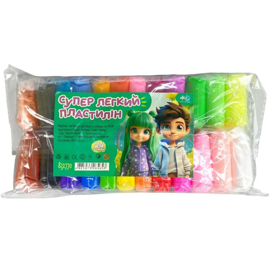 Маса для ліплення супер легкий, 24 кольори , 195гр зі стеками Різнокольоровий Без бренду (832770)