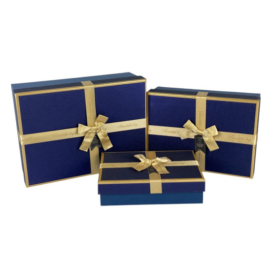 Набор коробок 3 шт прямоугольные, 33 х 25 х 12см  с глитером (10241 blue)