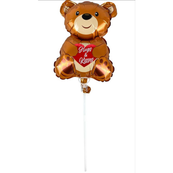 Кулька надувна фольгована mini Myler, Ведмідь коричневий + палиця пластикова 30см (BP10842)