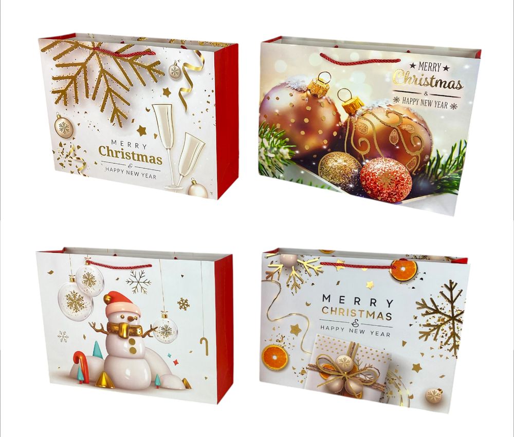 Пакет подарунковий  новорічний, 4 дизайни, 210g , 23 х 18 х 10  см (YC-613S-1)