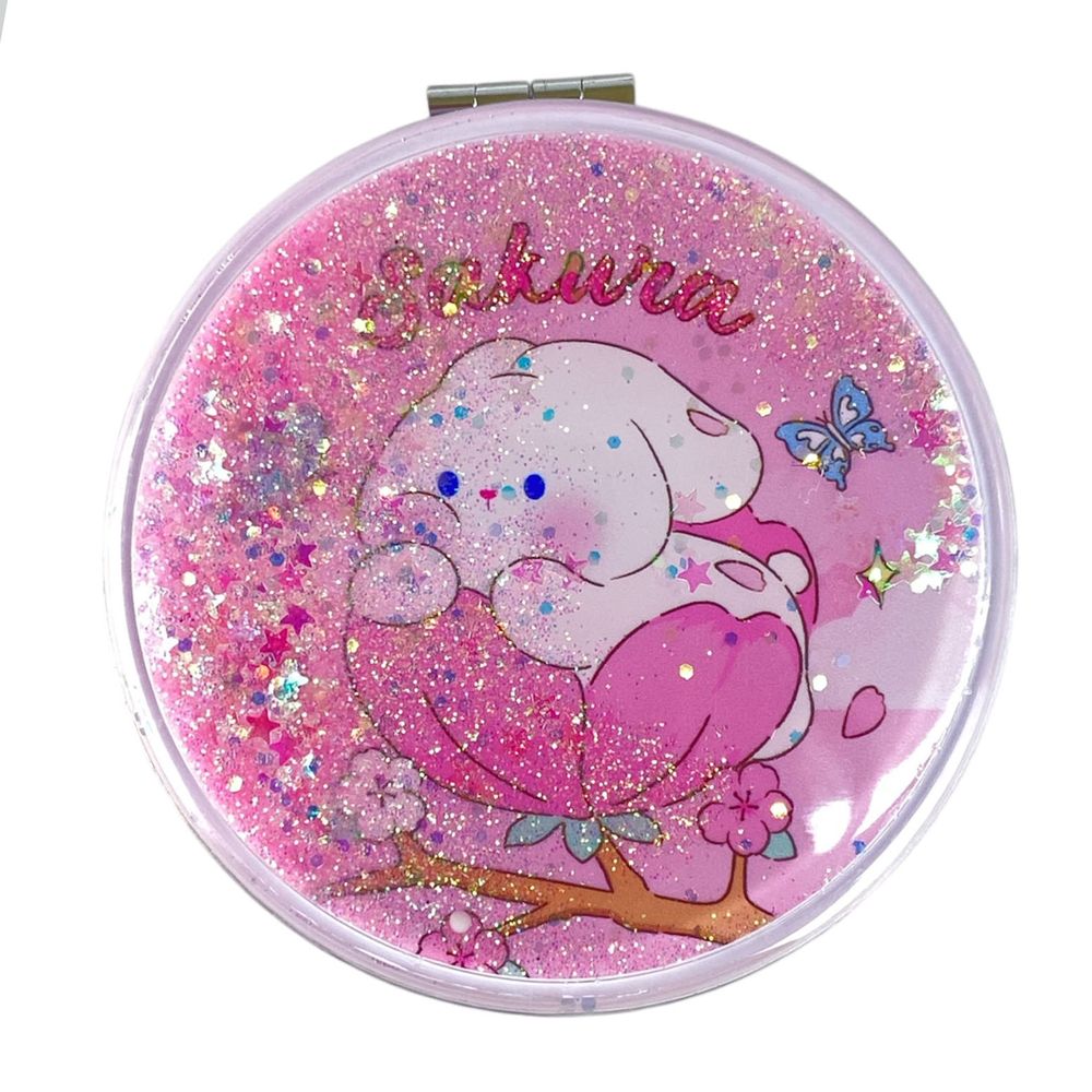 Зеркало круглое 7см с блестками, Сакура Розовый Unison (ZT185-2576L)