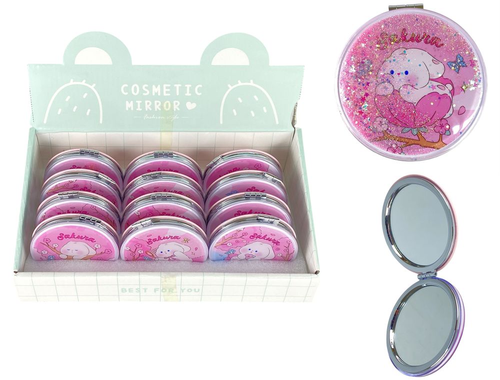 Зеркало круглое 7см с блестками, Сакура Розовый Unison (ZT185-2576L)