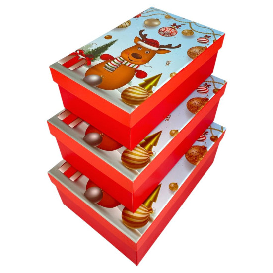 Подарочная новогодняя коробка 23 х 16 х 9,5см, 3шт/наб (1037Y-007L)