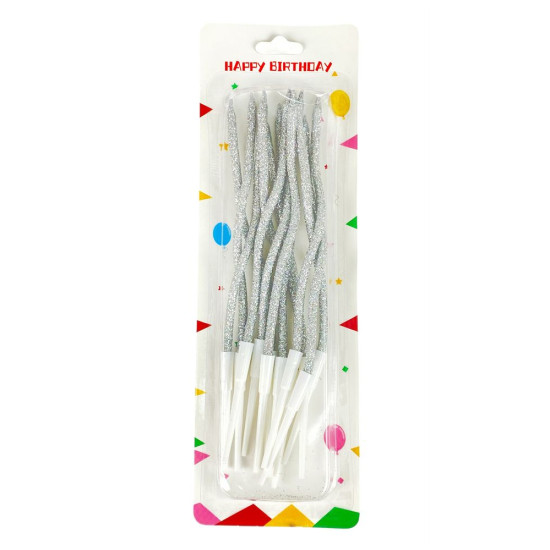 Набор свечей для торта "Коктейльный 16см", серебро  12шт Серебряный Unison (320409 silver)