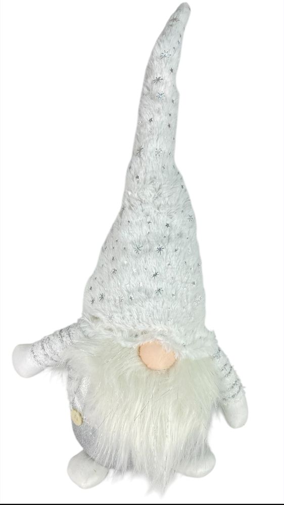 Новогодняя мягкая игрушка Гном белый, 26 х 16 х 50см (L01154)