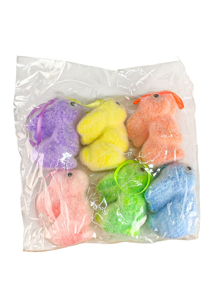 Набір кольрових оксамитових великодніх кроликів  6 см -6шт з петелькою Різнокольоровий (L00192)